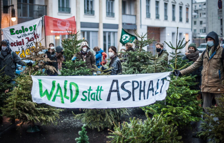 "Wenn Ihr Straßen durch den Wald baut, bauen wir einen Wald auf die Straße", Aktion von Changing Cities, Berlin-Mitte, 18.1.21